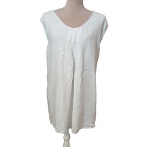 Lungo L Arno White Linen Lace Trim Pintuck Tunic Top Shirt 3X Made in Italy